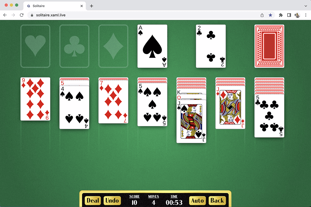 Solitaire running in WebAssembly